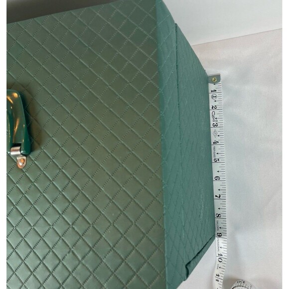 Vintage Green Quilted Vinyl Sewing Box with Tray Drawer 1950s/60s Case w/ Handle - Picture 7 of 14